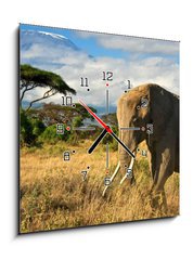 Obraz s hodinami 1D - 50 x 50 cm F_F34914447 - Lone elephant in front of Mt. Kilimanjaro - Osaml slon ped Mt. Kilimanjaro