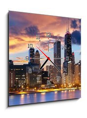 Obraz s hodinami   Chicago Skyline, 50 x 50 cm