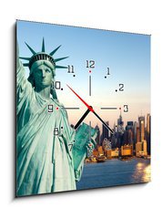 Obraz s hodinami 1D - 50 x 50 cm F_F35413593 - New York statue de la Liberté - New York socha de la Liberté