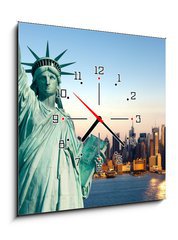 Obraz s hodinami 1D - 50 x 50 cm F_F35413593 - New York statue de la Libert