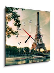 Obraz s hodinami 1D - 50 x 50 cm F_F35460812 - Tour Eiffel Paris France