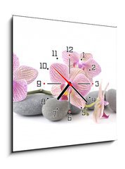 Obraz s hodinami   Still life with pink orchid with gray stones, 50 x 50 cm