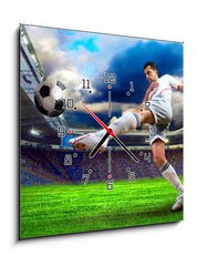 Obraz s hodinami   Football player on field of stadium, 50 x 50 cm