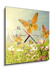 Obraz s hodinami   summer flowers, 50 x 50 cm