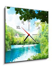 Obraz s hodinami 1D - 50 x 50 cm F_F36234695 - waterfall in deep forest