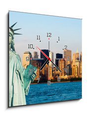 Obraz s hodinami 1D - 50 x 50 cm F_F36398482 - New York Manhattan statue de la Libert - New York Manhattan socha de Libert