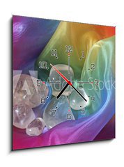 Obraz s hodinami 1D - 50 x 50 cm F_F36970802 - Clear quartz crystals on chiffron background