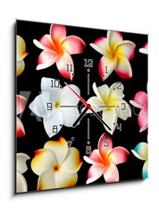 Obraz s hodinami   fleurs frangipanier fond noir, 50 x 50 cm