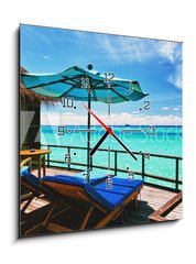 Obraz s hodinami 1D - 50 x 50 cm F_F37823817 - Overwater villa balcony overlooking tropical lagoon