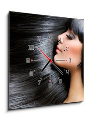 Obraz s hodinami   Beautiful Brunette Girl. Healthy Long Hair, 50 x 50 cm