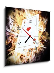 Obraz s hodinami 1D - 50 x 50 cm F_F38217406 - Card on fire. - Karta v ohni.