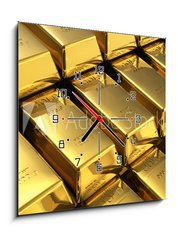 Obraz s hodinami 1D - 50 x 50 cm F_F38307861 - Stacks of gold bars - Stohy zlatých tyčí