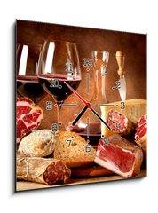 Obraz s hodinami 1D - 50 x 50 cm F_F38393284 - Insaccati con formaggio e vino rosso