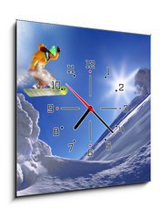 Obraz s hodinami 1D - 50 x 50 cm F_F38537605 - Snowboarder jumping against blue sky - Snowboarder skákat proti modré obloze