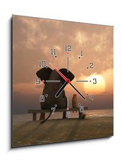 Obraz s hodinami 1D - 50 x 50 cm F_F39128366 - elephant and dog sit on a summer beach - slona a pes sedí na letní pláži