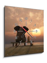 Obraz s hodinami 1D - 50 x 50 cm F_F39128366 - elephant and dog sit on a summer beach