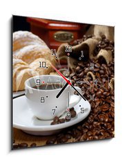 Obraz s hodinami 1D - 50 x 50 cm F_F39147231 - coffee cup with croissant - lek kvy s croissant