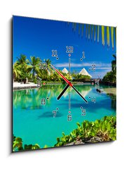 Obraz s hodinami 1D - 50 x 50 cm F_F39219849 - Tropical resort with a green lagoon and palm trees - Tropické letovisko se zelenou lagunou a palmami