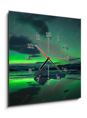 Obraz s hodinami 1D - 50 x 50 cm F_F393661178 - Scenic View Of Aurora Borealis Over Lake Against Sky At Night