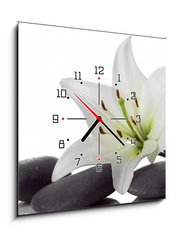 Obraz s hodinami 1D - 50 x 50 cm F_F3953050 - madonna lily and spa stone - madonna lily a lázeňský kámen