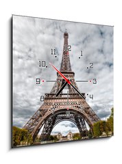 Obraz s hodinami 1D - 50 x 50 cm F_F40039264 - HDR photo of Eifel tower - HDR fotografie věže Eifel
