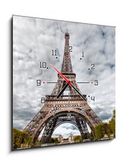 Obraz s hodinami 1D - 50 x 50 cm F_F40039264 - HDR photo of Eifel tower - HDR fotografie ve Eifel