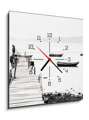 Obraz s hodinami   Lonely pier along the coast, low saturation image., 50 x 50 cm