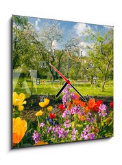 Obraz s hodinami   Blumen vor Streuobstgarten, 50 x 50 cm