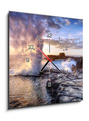 Obraz s hodinami 1D - 50 x 50 cm F_F40400440 - Forte houle sur littoral runionnais - La Runion
