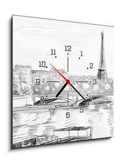 Obraz s hodinami 1D - 50 x 50 cm F_F40520536 - Paris street - illustration - Pařížská ulice