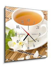 Obraz s hodinami 1D - 50 x 50 cm F_F40756101 - Green jasmine tea - Zelený jasmínový čaj