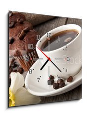 Obraz s hodinami 1D - 50 x 50 cm F_F40771810 - cup of coffee and chocolate cake