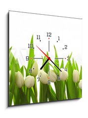 Obraz s hodinami 1D - 50 x 50 cm F_F40774643 - Weie Tulpen