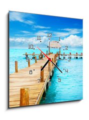 Obraz s hodinami   Vacation in Tropic Paradise. Jetty on Isla Mujeres, Mexico, 50 x 50 cm