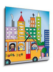 Obraz s hodinami 1D - 50 x 50 cm F_F40977549 - School bus - koln autobus