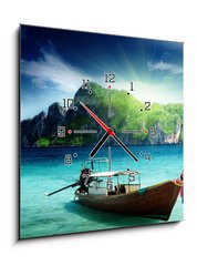 Obraz s hodinami 1D - 50 x 50 cm F_F41037599 - boat on Phi Phi island Thailand