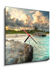 Obraz s hodinami 1D - 50 x 50 cm F_F41177940 - Caribbean beach in Mexico at sunset