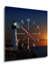 Obraz s hodinami 1D - 50 x 50 cm F_F4121136 - Lighthouse at dawn - Maják za úsvitu