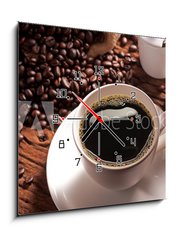 Obraz s hodinami 1D - 50 x 50 cm F_F41409158 - Coffee cup with burlap sack of roasted beans