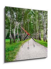 Obraz s hodinami 1D - 50 x 50 cm F_F41548015 - path in birch forest - cesta v březovém lese