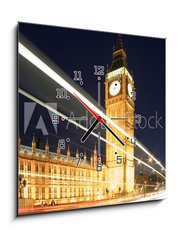 Obraz s hodinami   Big Ben in London at night against blue sky. London traffic, 50 x 50 cm