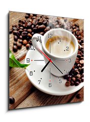 Obraz s hodinami   Hot cup coffee, 50 x 50 cm