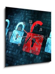 Obraz s hodinami 1D - 50 x 50 cm F_F41908523 - Security concept: Lock on digital screen - Koncepce zabezpečení: Uzamkněte digitální obrazovku