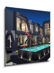 Obraz s hodinami 1D - 50 x 50 cm F_F41935014 - 3D render of modern house