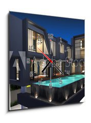 Obraz s hodinami 1D - 50 x 50 cm F_F41935014 - 3D render of modern house - 3D vykreslování moderního domu