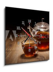 Obraz s hodinami 1D - 50 x 50 cm F_F42063091 - Tea Set on a Wooden Table