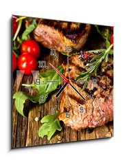 Obraz s hodinami 1D - 50 x 50 cm F_F42261882 - Grilled beef steak - Grilovaný hovězí steak
