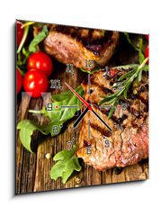 Obraz s hodinami 1D - 50 x 50 cm F_F42261882 - Grilled beef steak