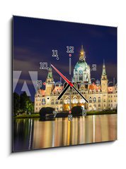 Obraz s hodinami 1D - 50 x 50 cm F_F42367432 - City Hall of Hannover, Germany by night