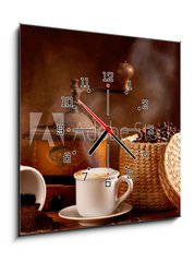 Obraz s hodinami 1D - 50 x 50 cm F_F42479858 - Caff tostato e macinato con cappuccino caldo